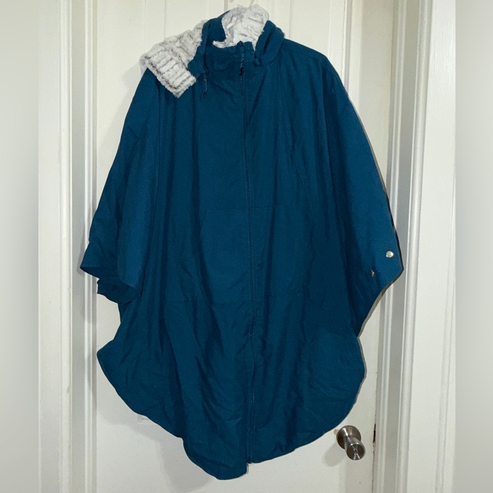 Silverts Teal‎ unisex Fur-lines winter wheelchair cape poncho hooded soft